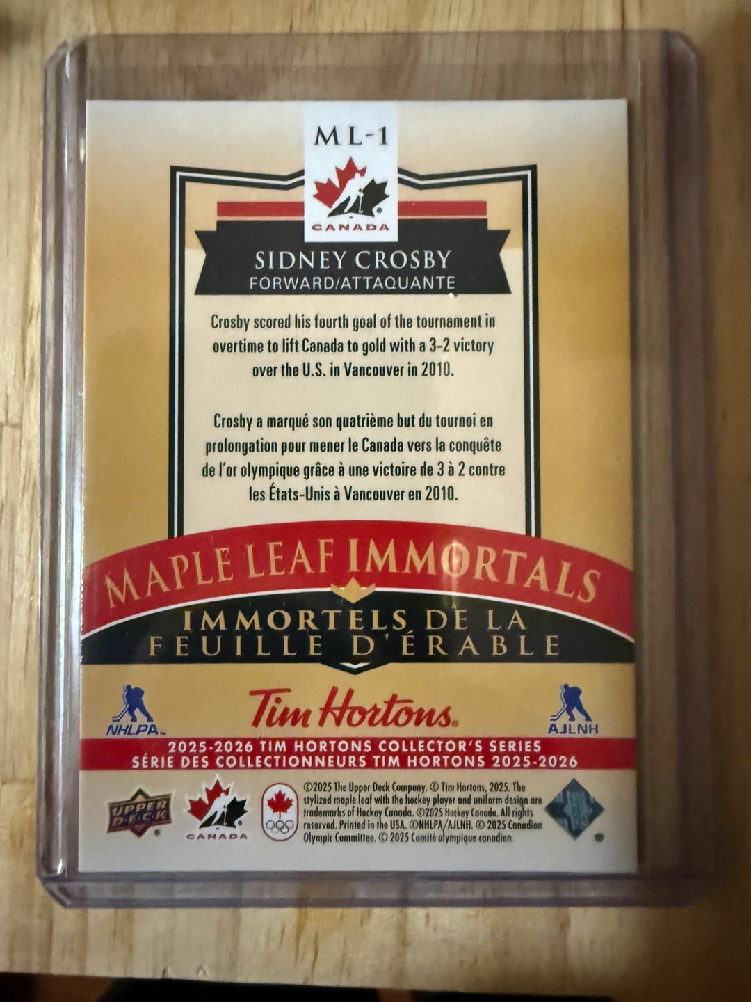 Tim Hortons 2025-2026 Sidney Crosby Maple Leaf Immortals Card - photo 2