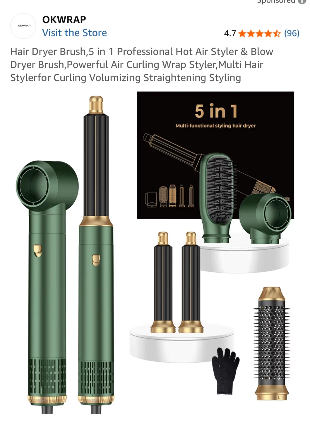 OKWRAP 5-in-1 Hot Air Styler and Blow Dryer Brush