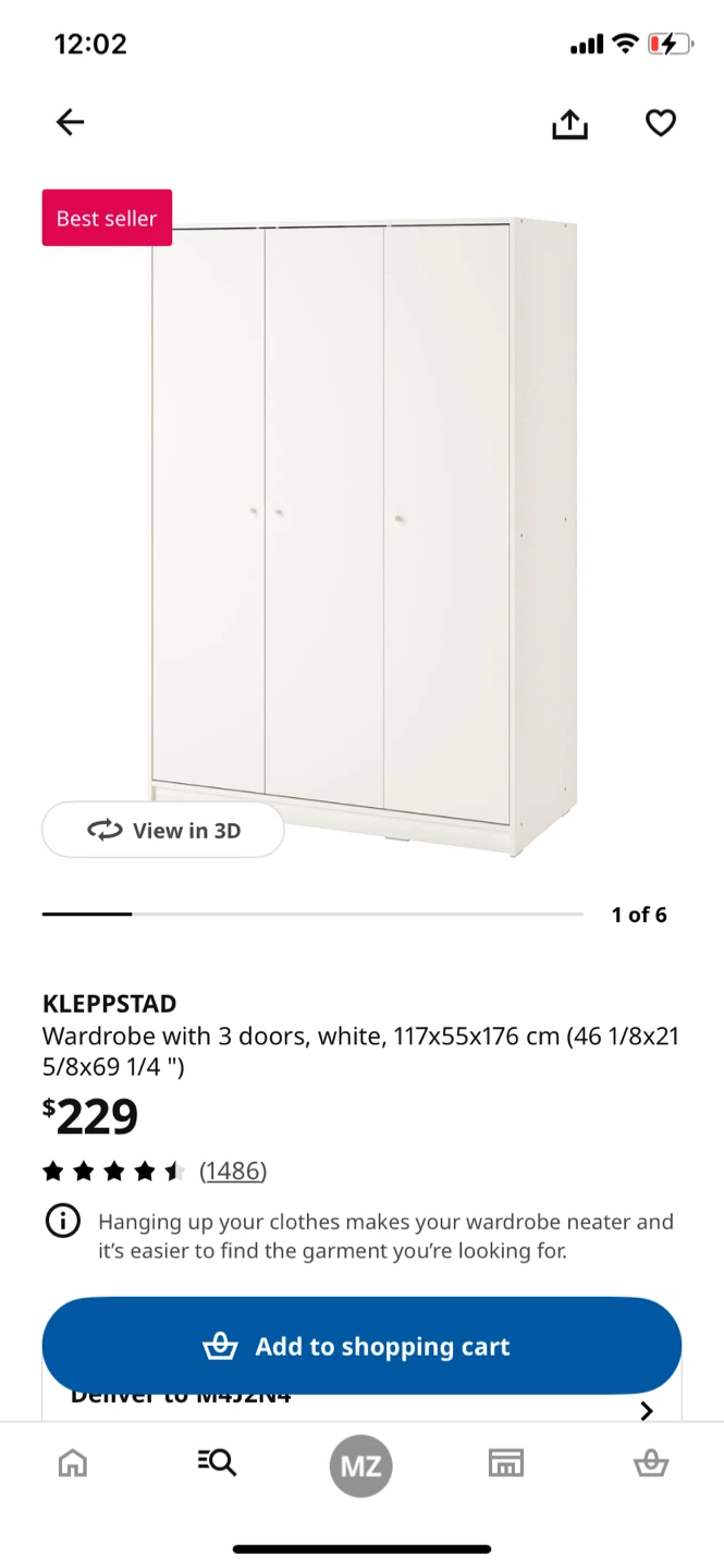 IKEA KLEPPSTAD Wardrobe with 3 Doors, White - photo 4