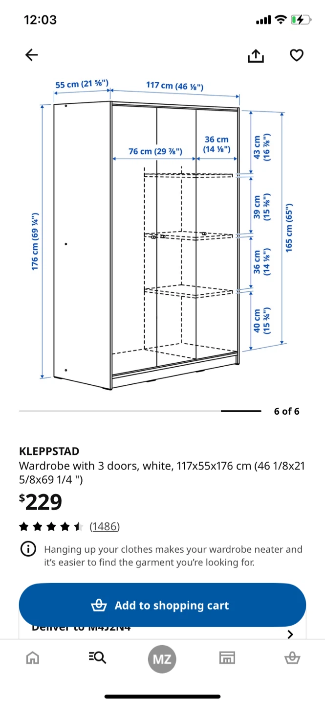 IKEA KLEPPSTAD Wardrobe with 3 Doors, White