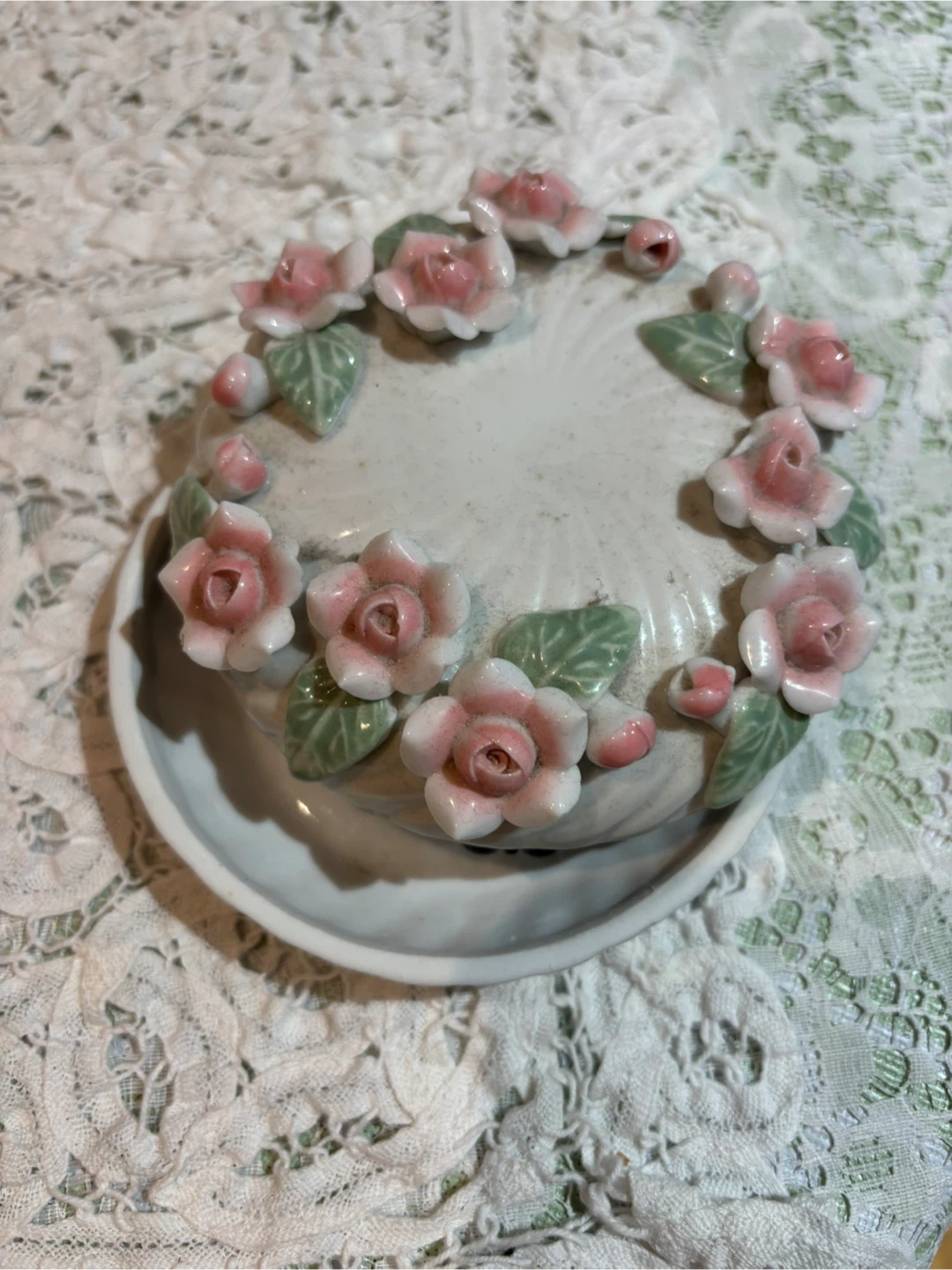 🥕Ceramic Trinket Dish with Pink Roses - photo 2