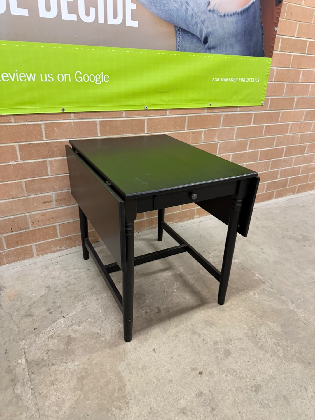 Black Drop Leaf Table with Drawer - photo 3
