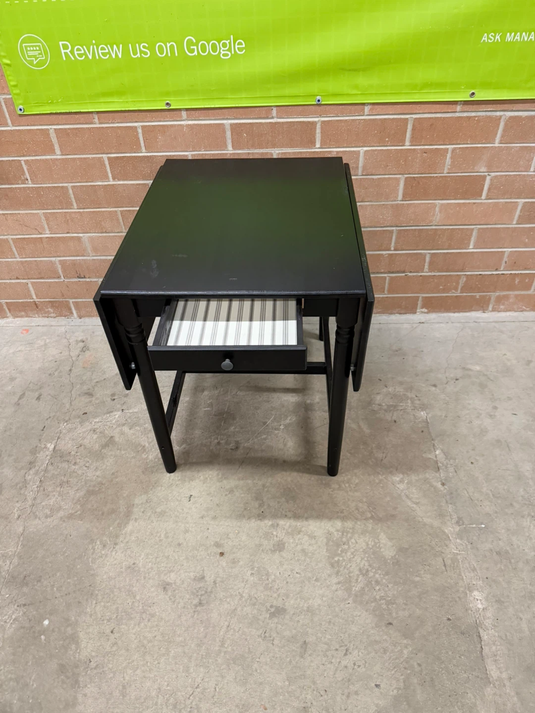 Black Drop Leaf Table with Drawer - photo 5