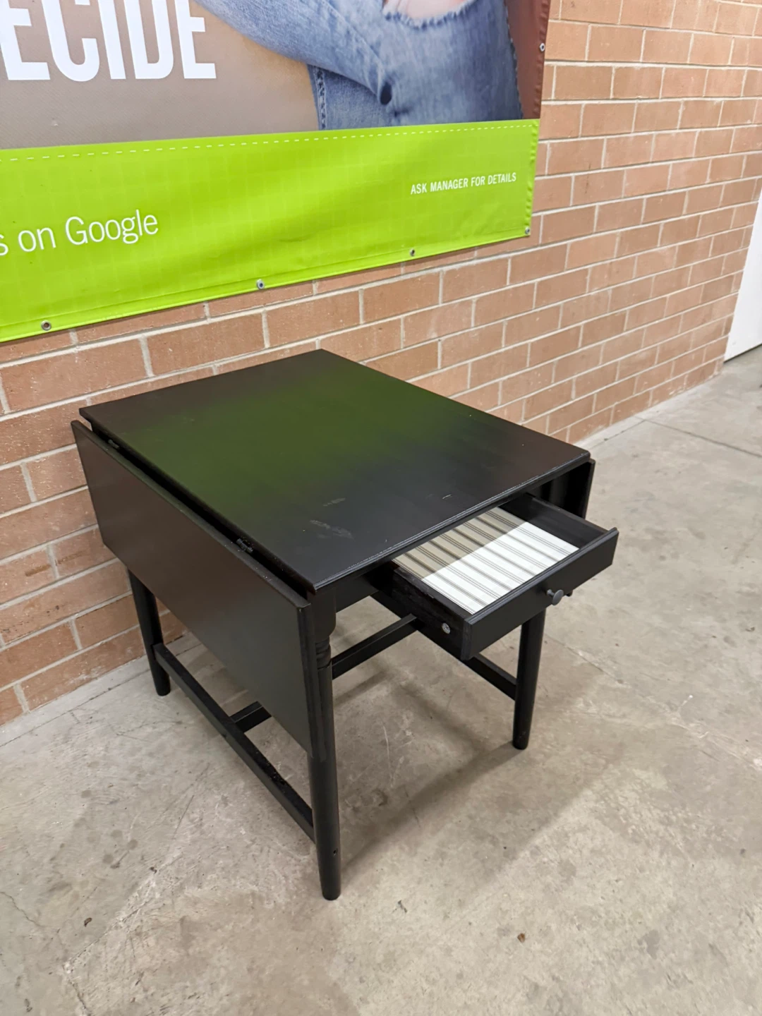 Black Drop Leaf Table with Drawer - photo 4