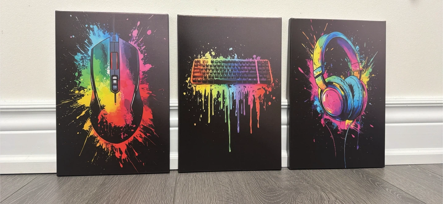 Gaming Setup Canvas Art Prints (Mouse, Keyboard, Headphones)