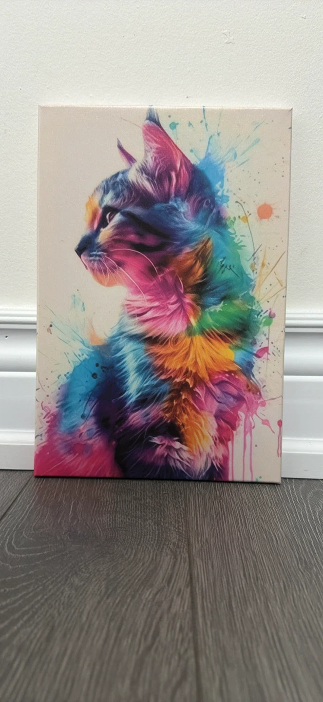 Canvas Wall Art Set of 3 - Colourful Kitten Prints - photo 3