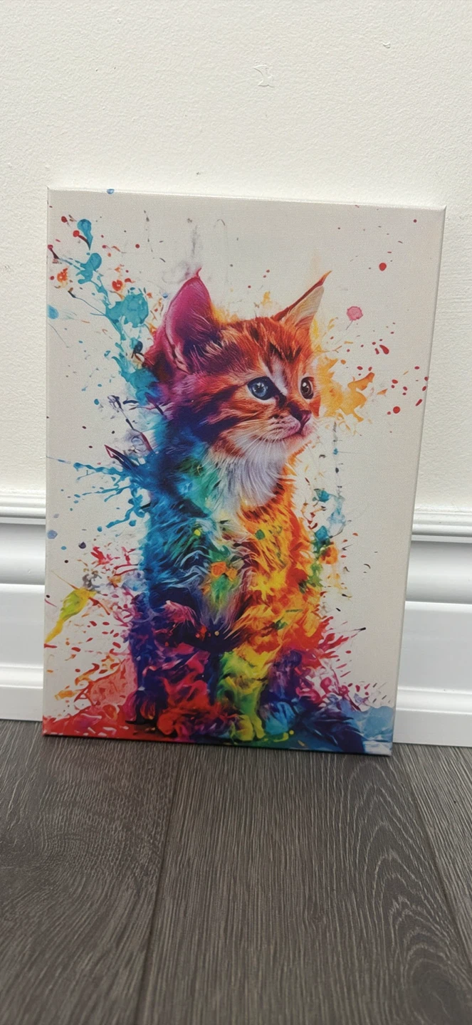 Canvas Wall Art Set of 3 - Colourful Kitten Prints - photo 2