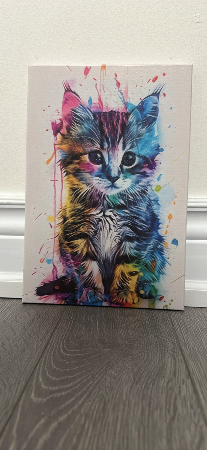 Canvas Wall Art Set of 3 - Colourful Kitten Prints - photo 4