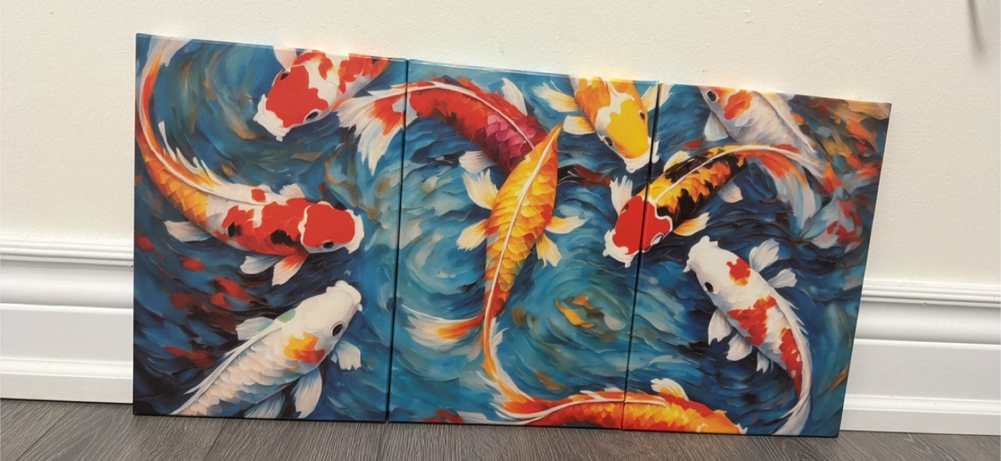 Triptych Koi Fish Wall Art Canvas Painting