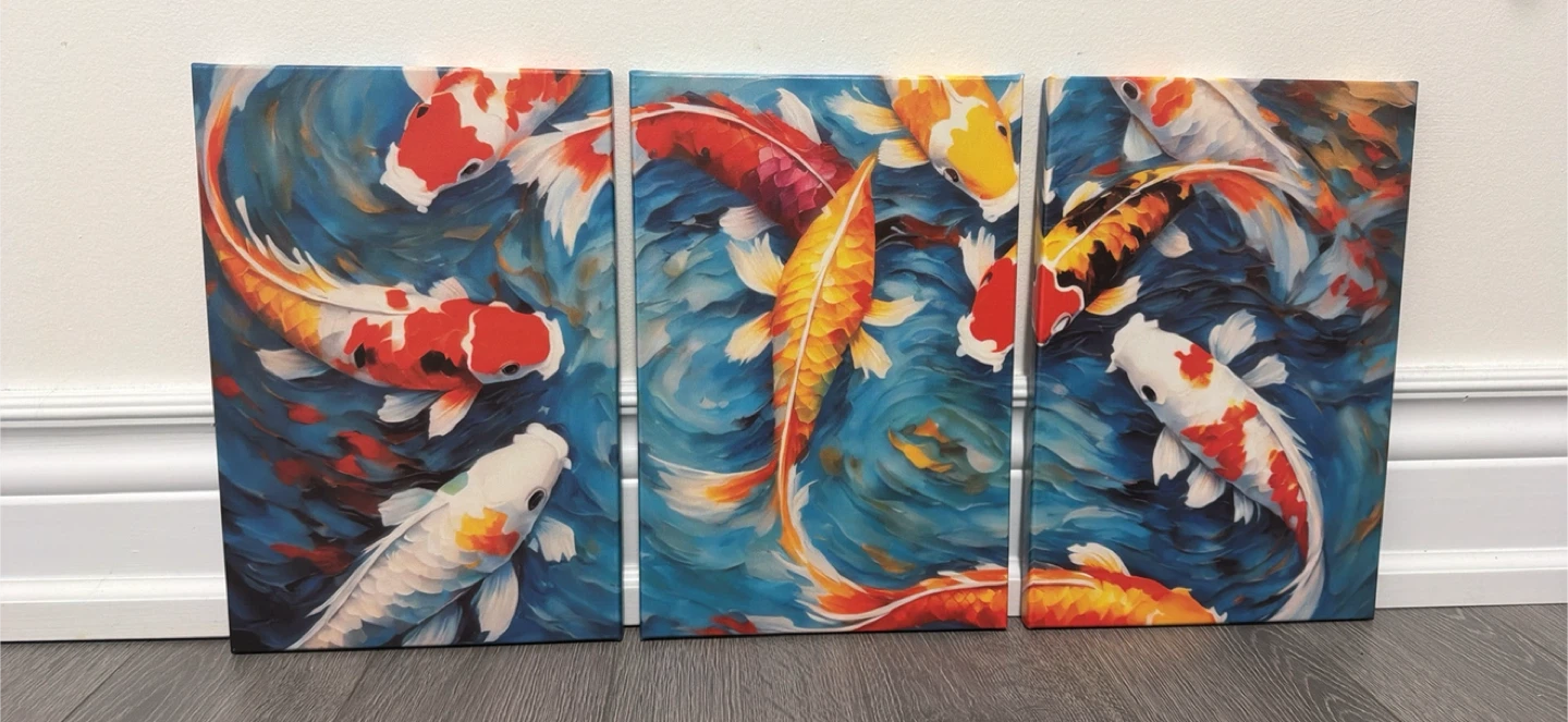 Triptych Koi Fish Wall Art Canvas Painting - photo 2