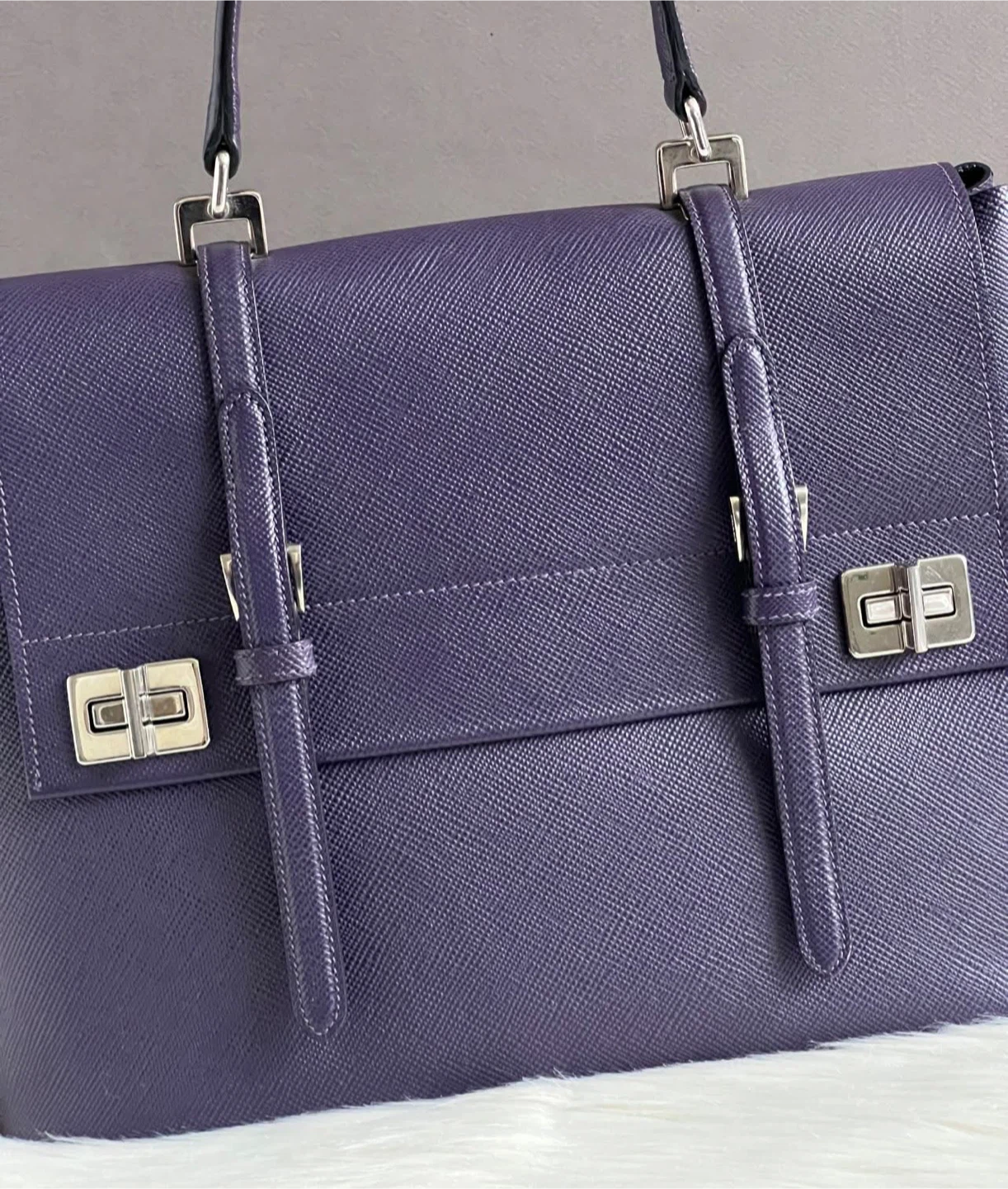 FOR SALE ✨ Pre-Loved Prada Saffiano Lux Double Turn-Lock Satchel - photo 3