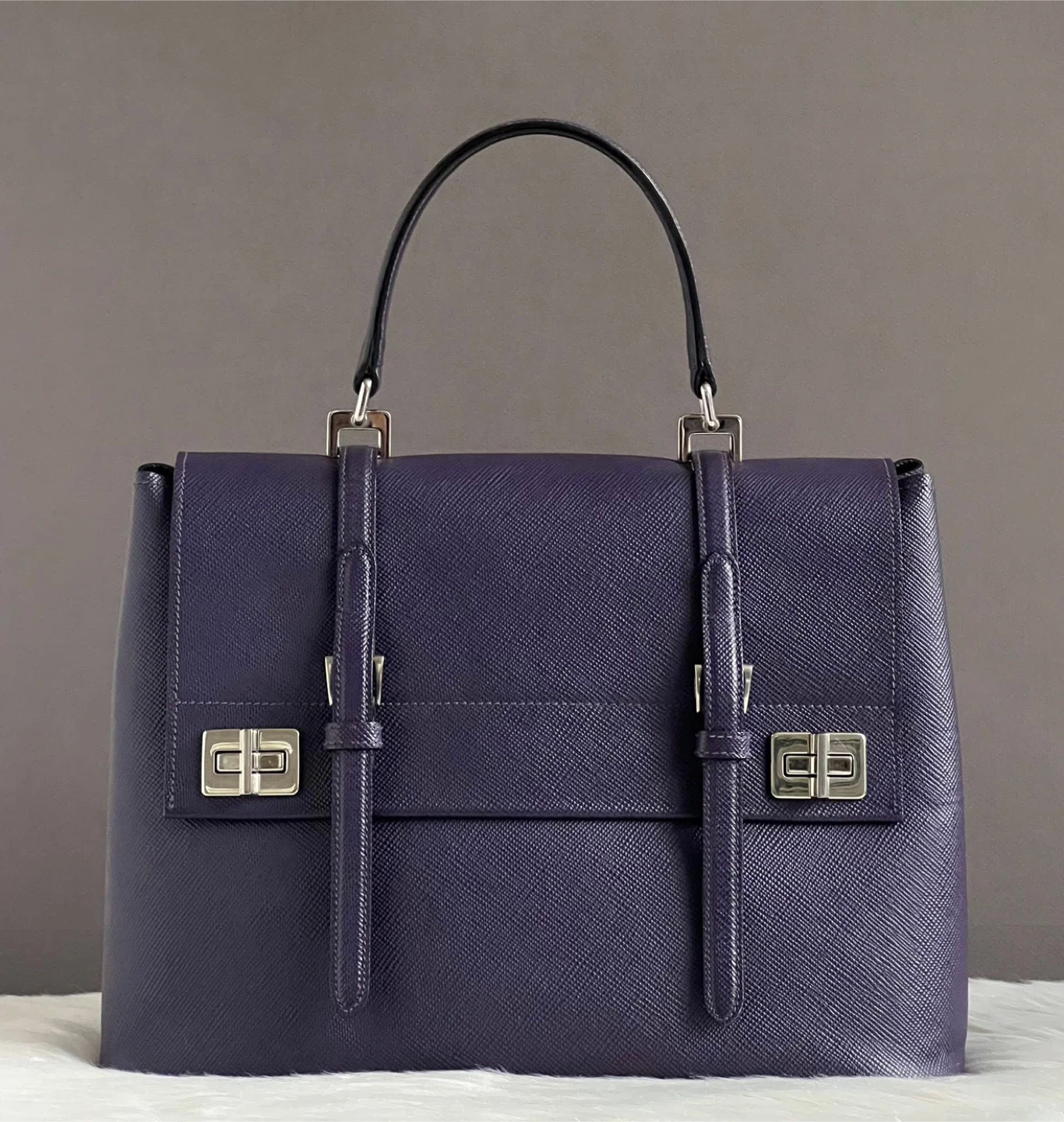FOR SALE ✨ Pre-Loved Prada Saffiano Lux Double Turn-Lock Satchel