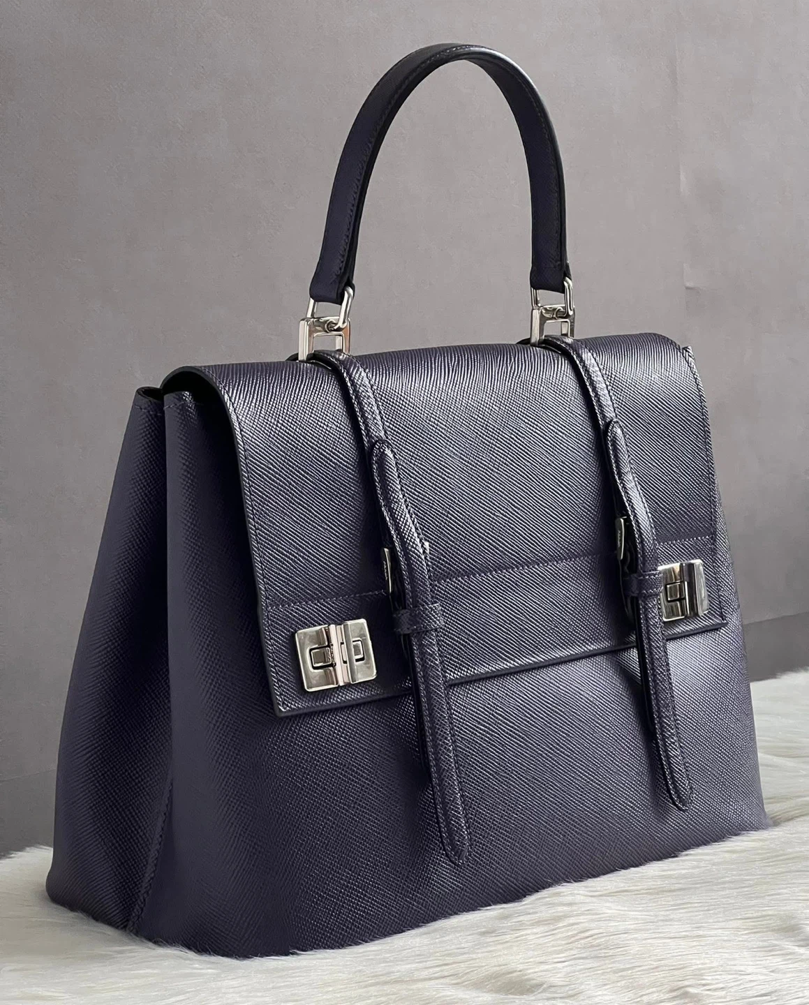 FOR SALE ✨ Pre-Loved Prada Saffiano Lux Double Turn-Lock Satchel - photo 2