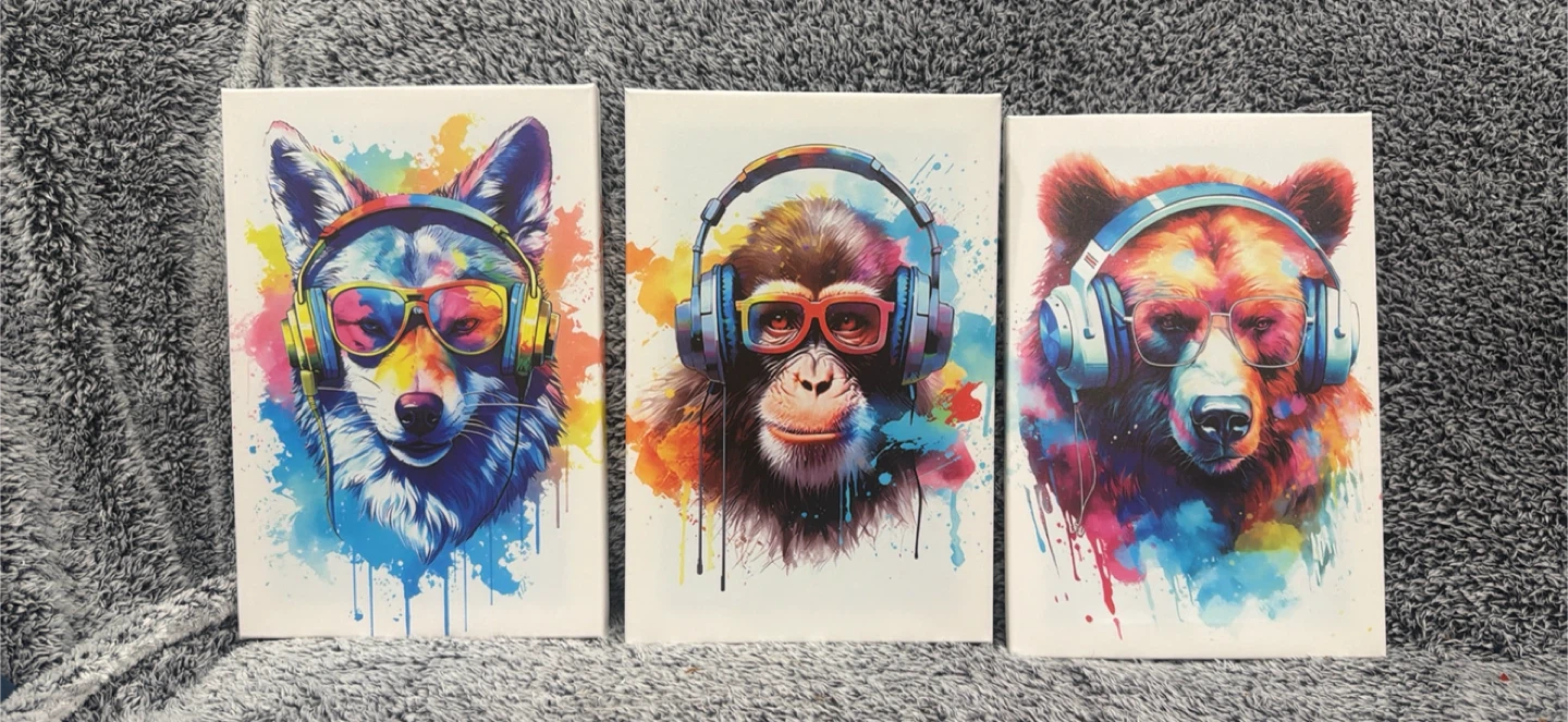 Set of 3 Canvas Wall Art Prints - Animals with Headphones