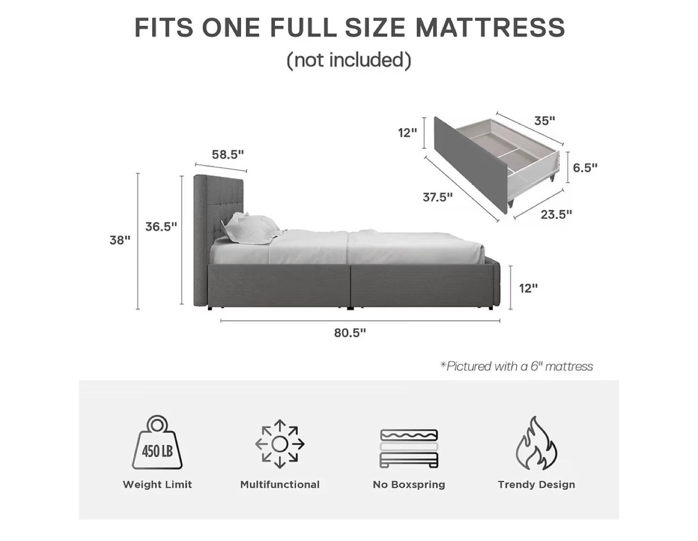 Full Bed - Frame w Storage & Mattress w Mattress Protector - photo 4