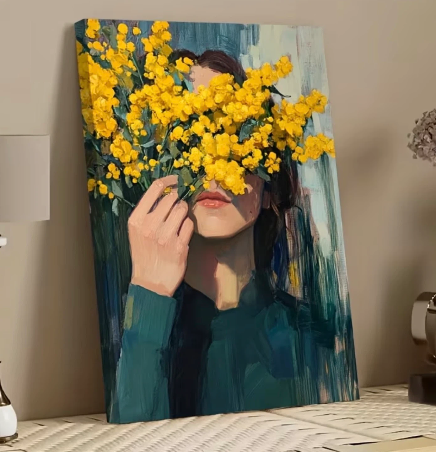 Canvas Art Painting/Print of Woman with Yellow Flowers