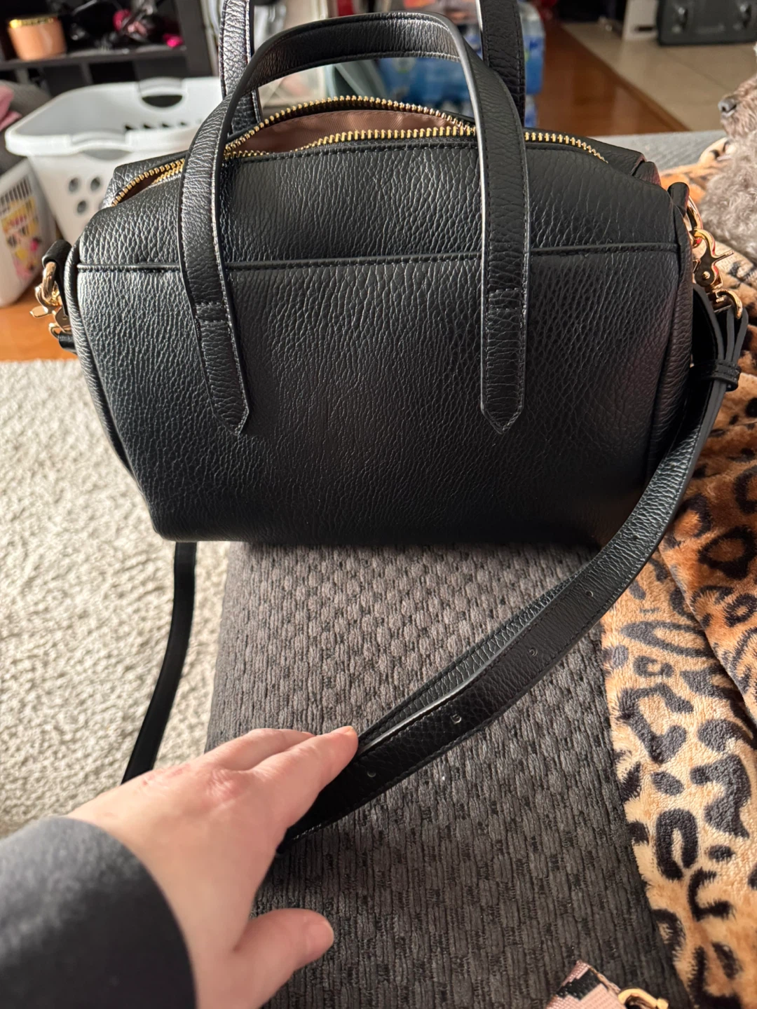 Poppy & Peonies Black Leather Satchel Bag - photo 5