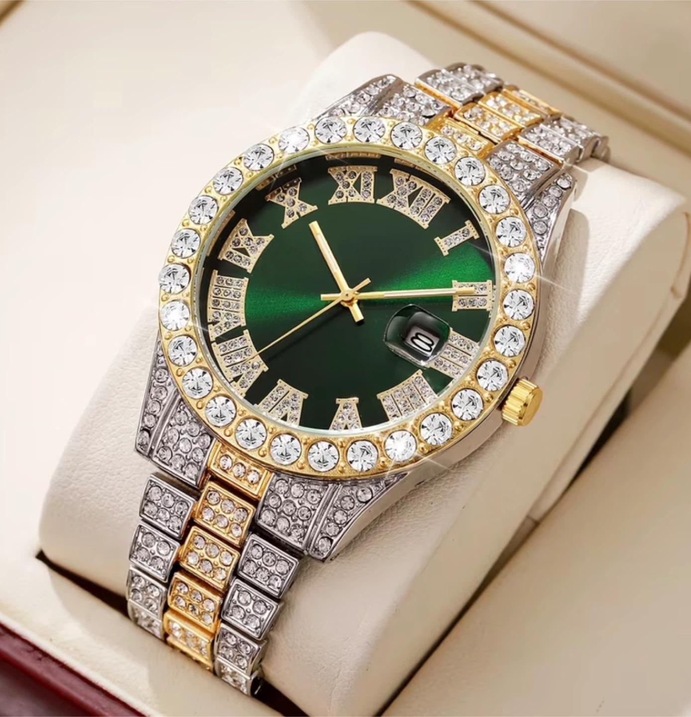Men's/Women  Bling Watch with Roman Numerals - Red Dial
