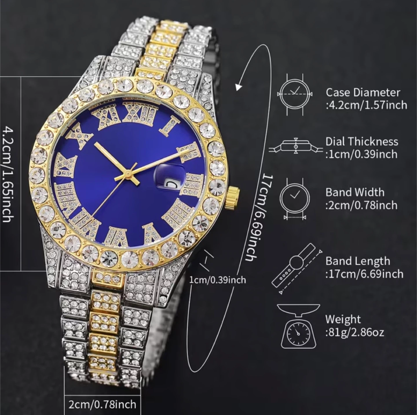 Men's/Women  Bling Watch with Roman Numerals - Red Dial - photo 3