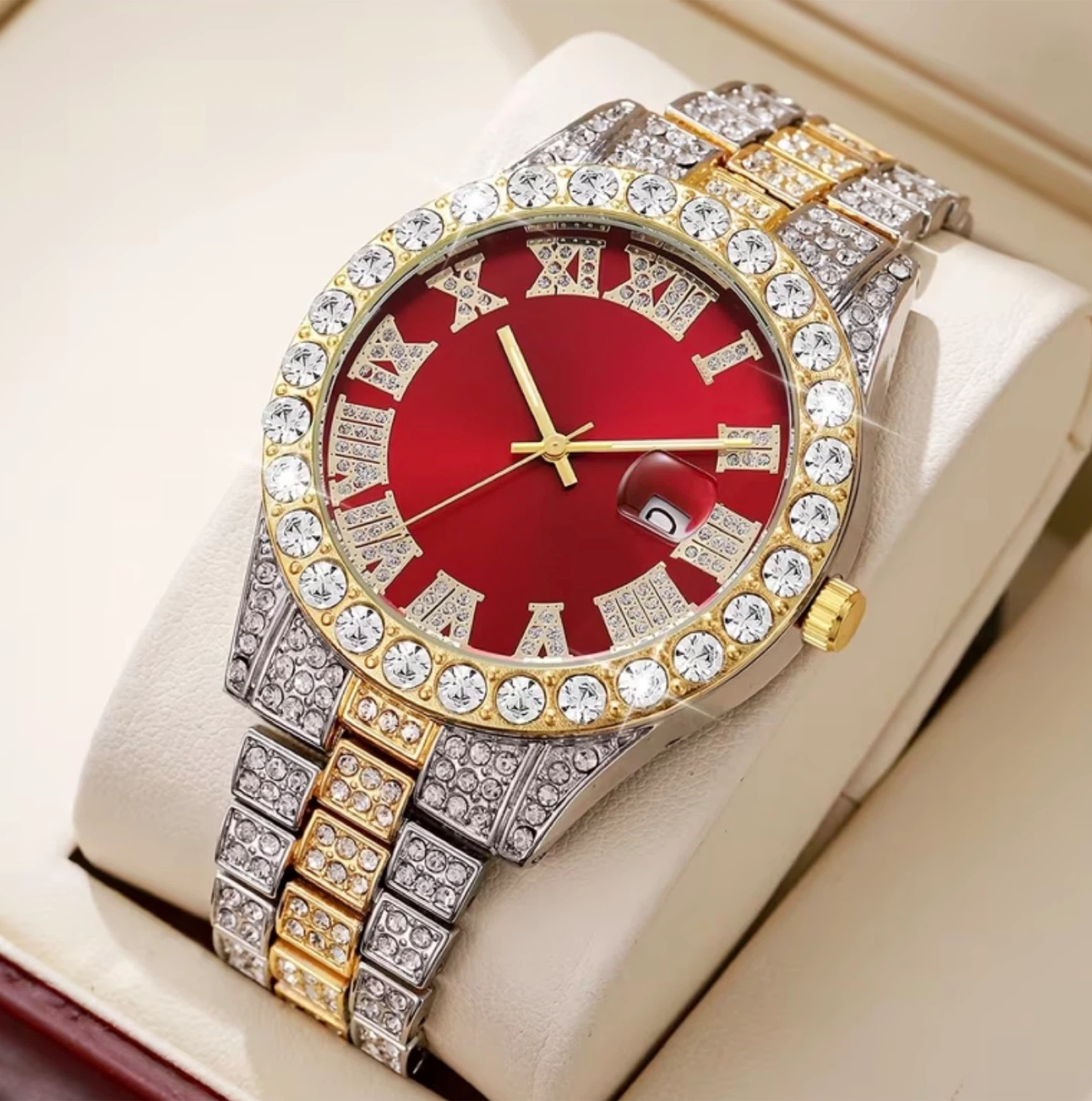 Men's/Women  Bling Watch with Roman Numerals - Red Dial - photo 4