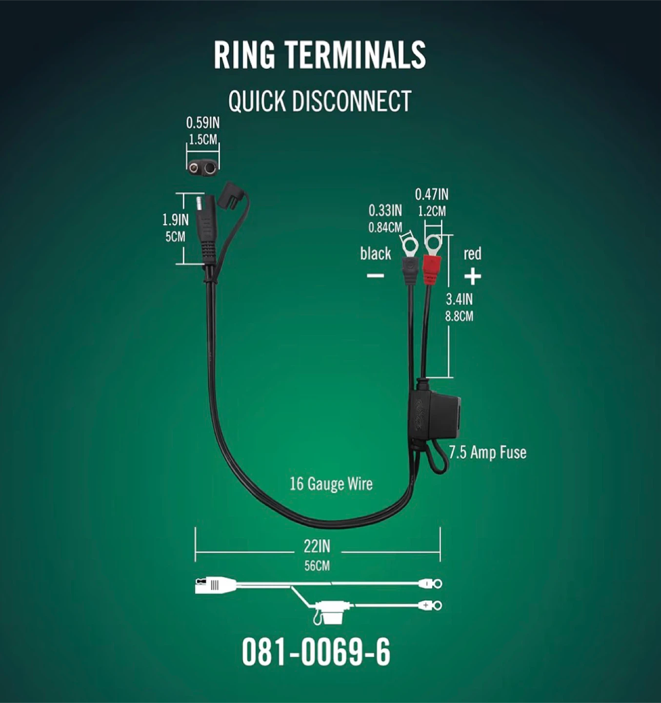 Battery Tender Quick Disconnect Ring Terminals 16 Gauge Wire - photo 2