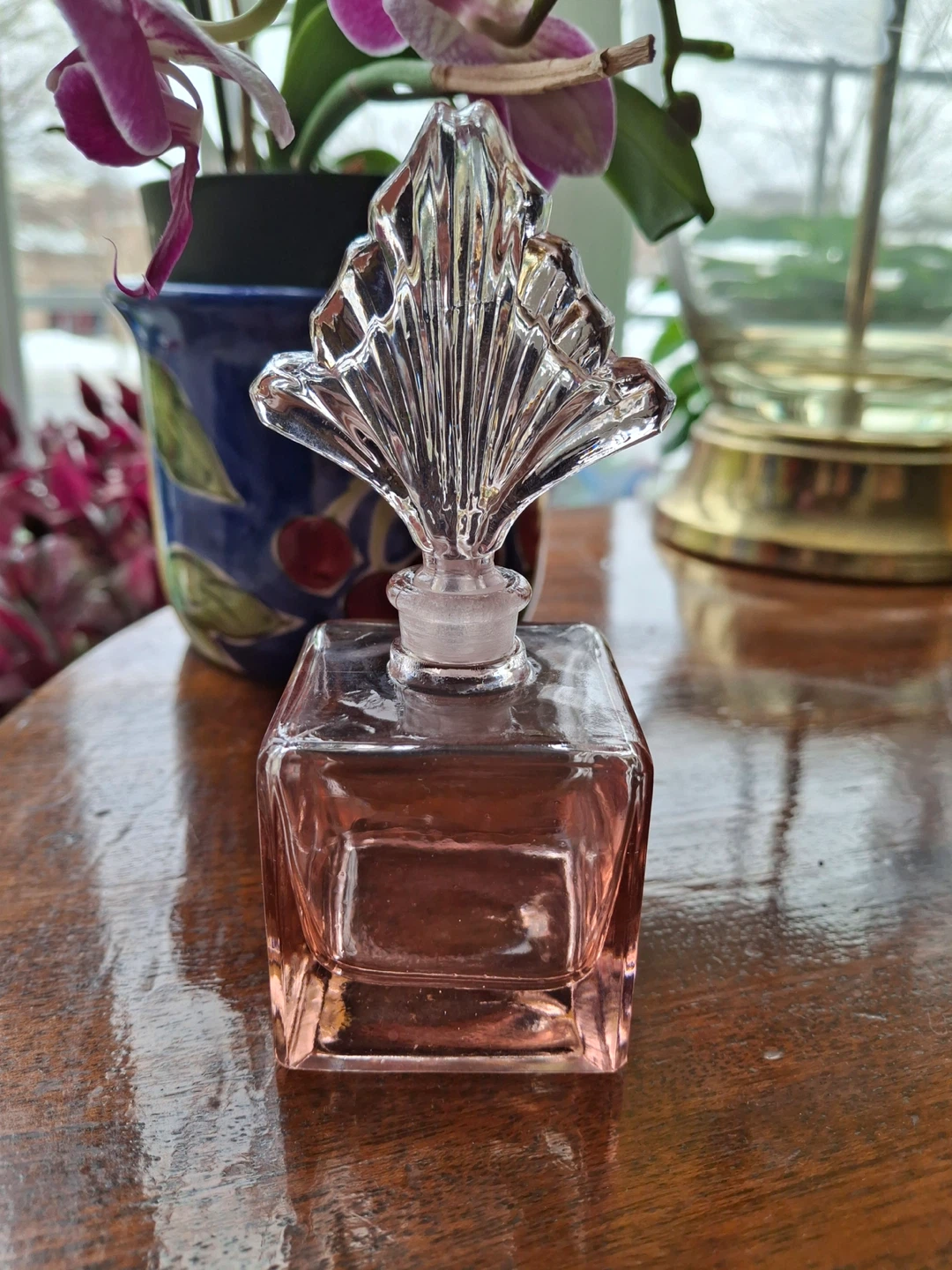 Pink glass perfume bottle