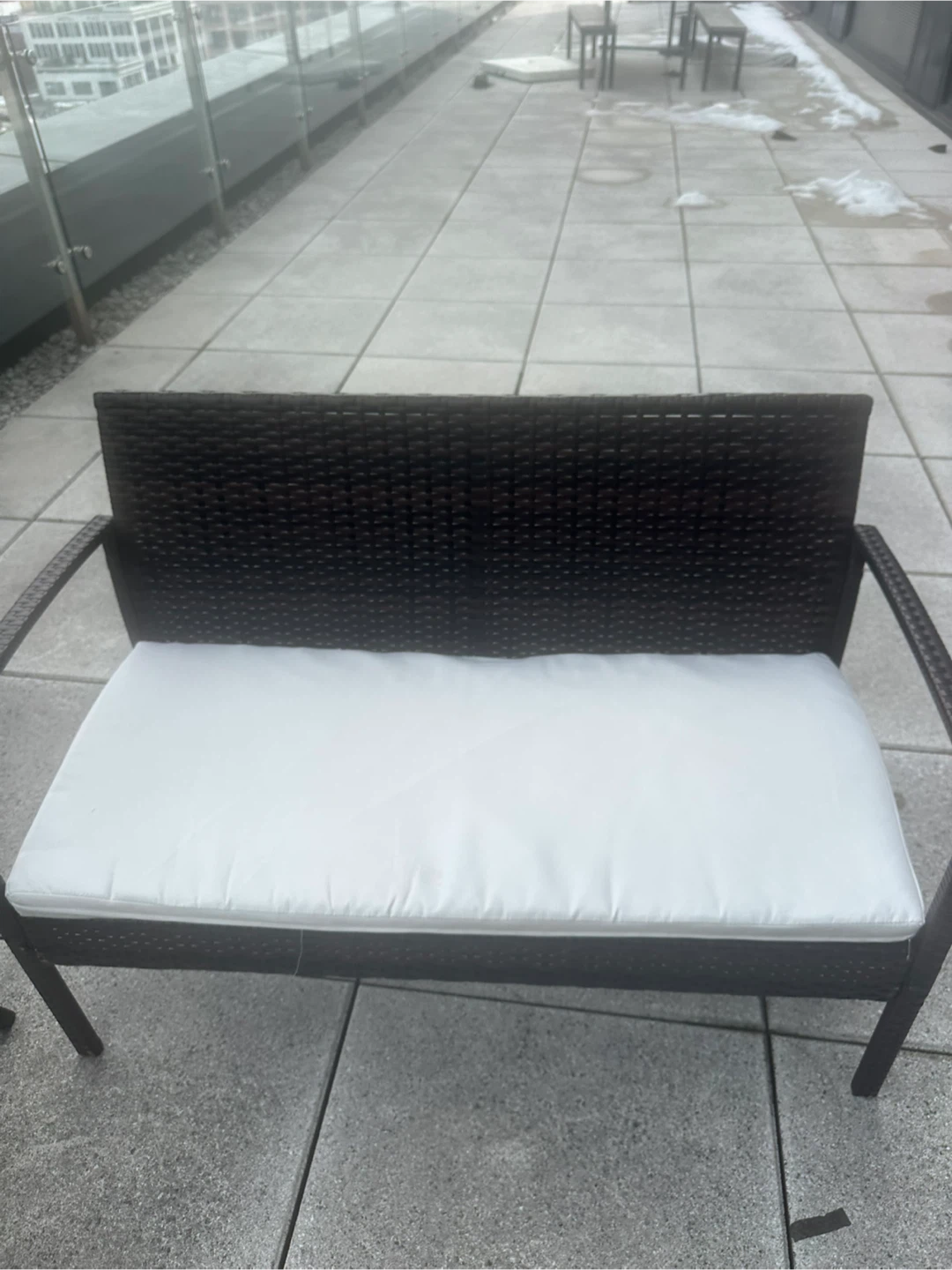 Wicker Loveseat with White Cushion
