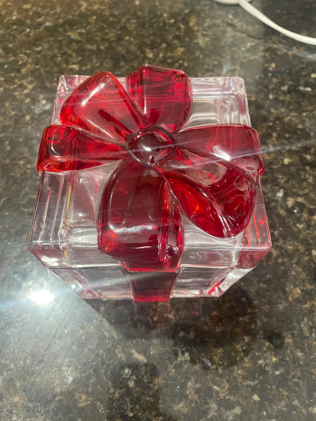 Clear Glass Present Box with Red Ribbon Accent