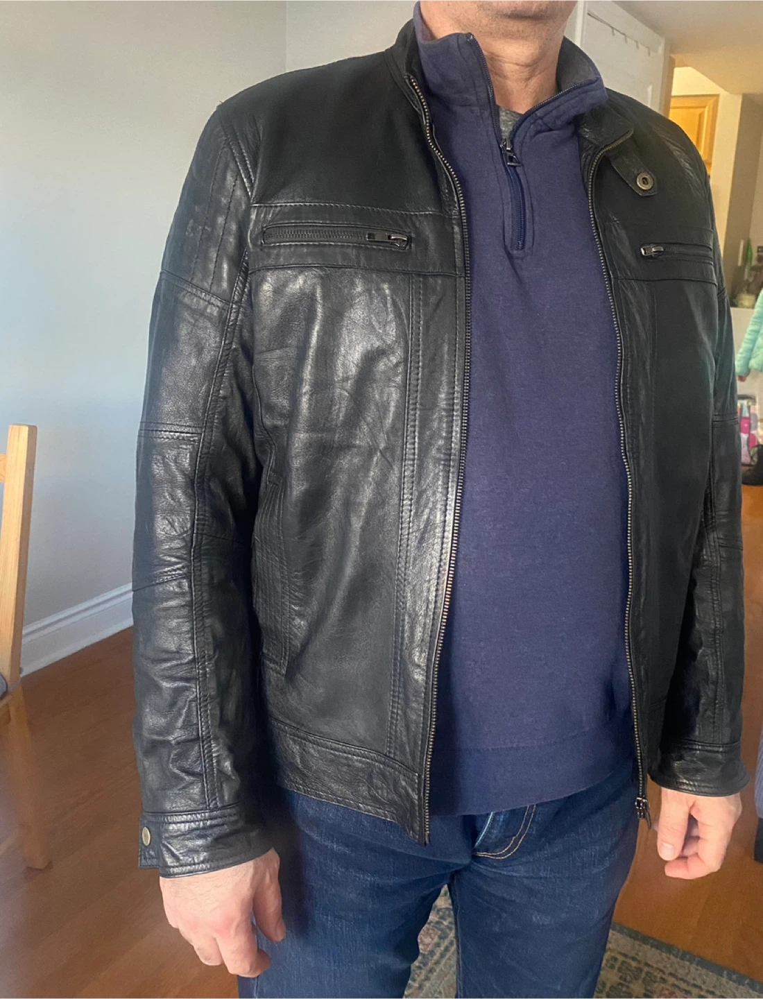Men's Black Leather Jacket - photo 4