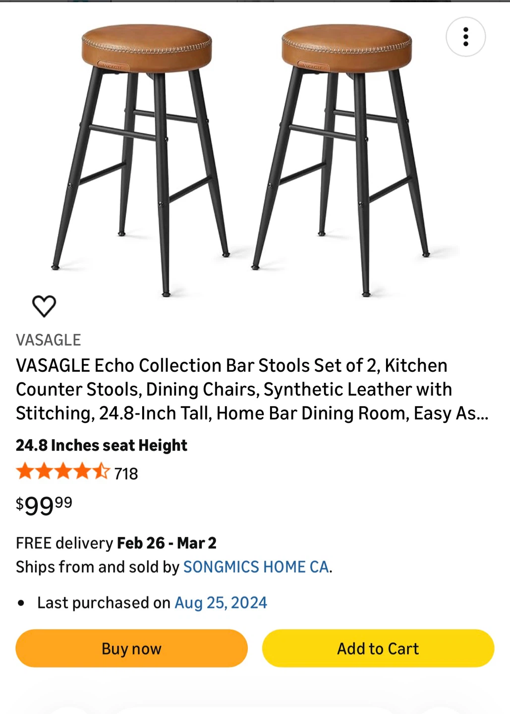 MUST GO! VASAGLE Bar Stools - Set of 2 - photo 4