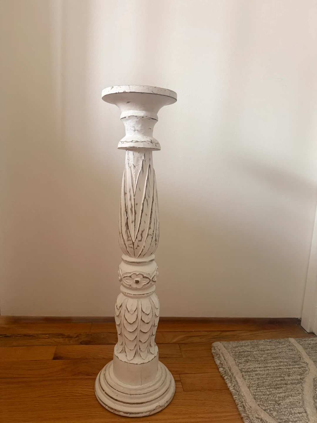 White Distressed Pillar Candle Holder Stand