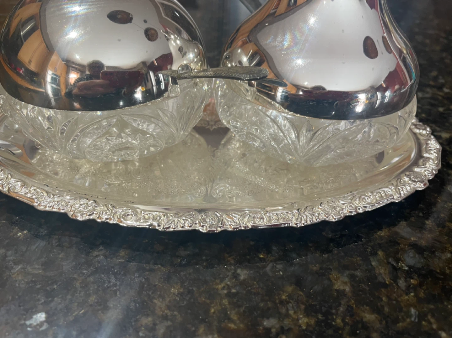 Crystal and Silver Tone Condiment Set - photo 2