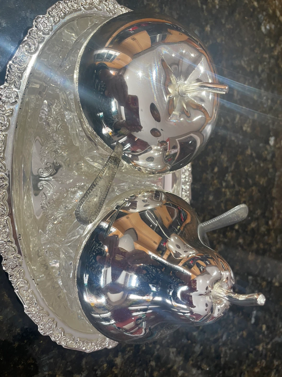 Crystal and Silver Tone Condiment Set