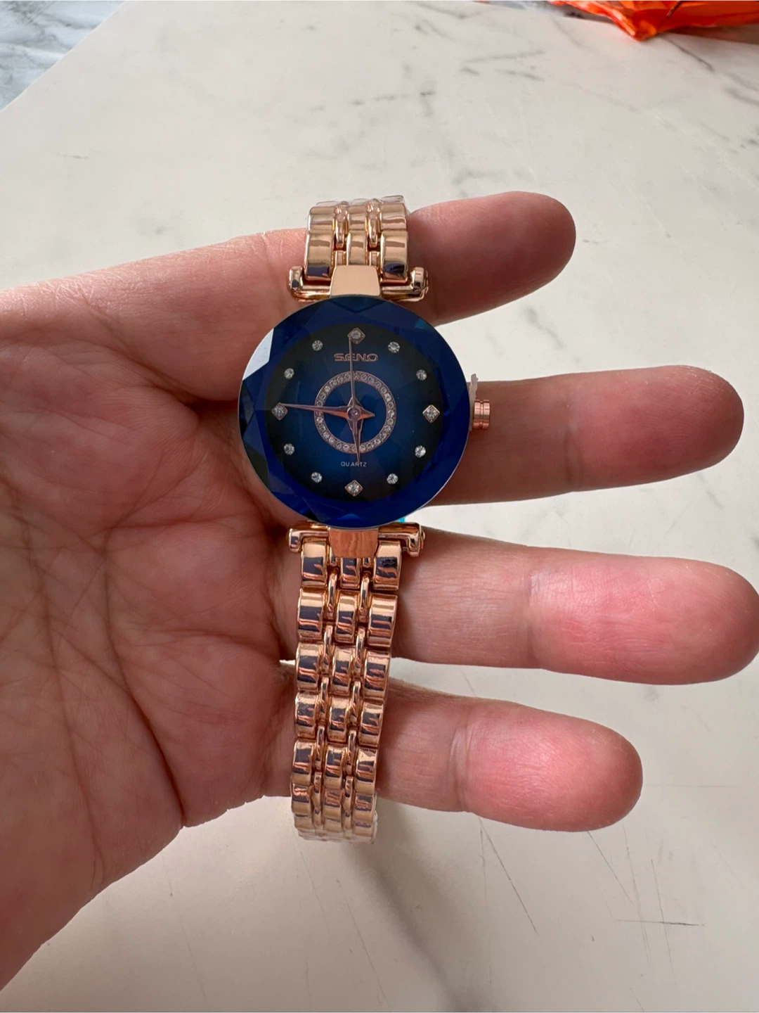 SENO Rose Gold Women’s Watch – Blue Crystal Dial (New, Boxed) - photo 3