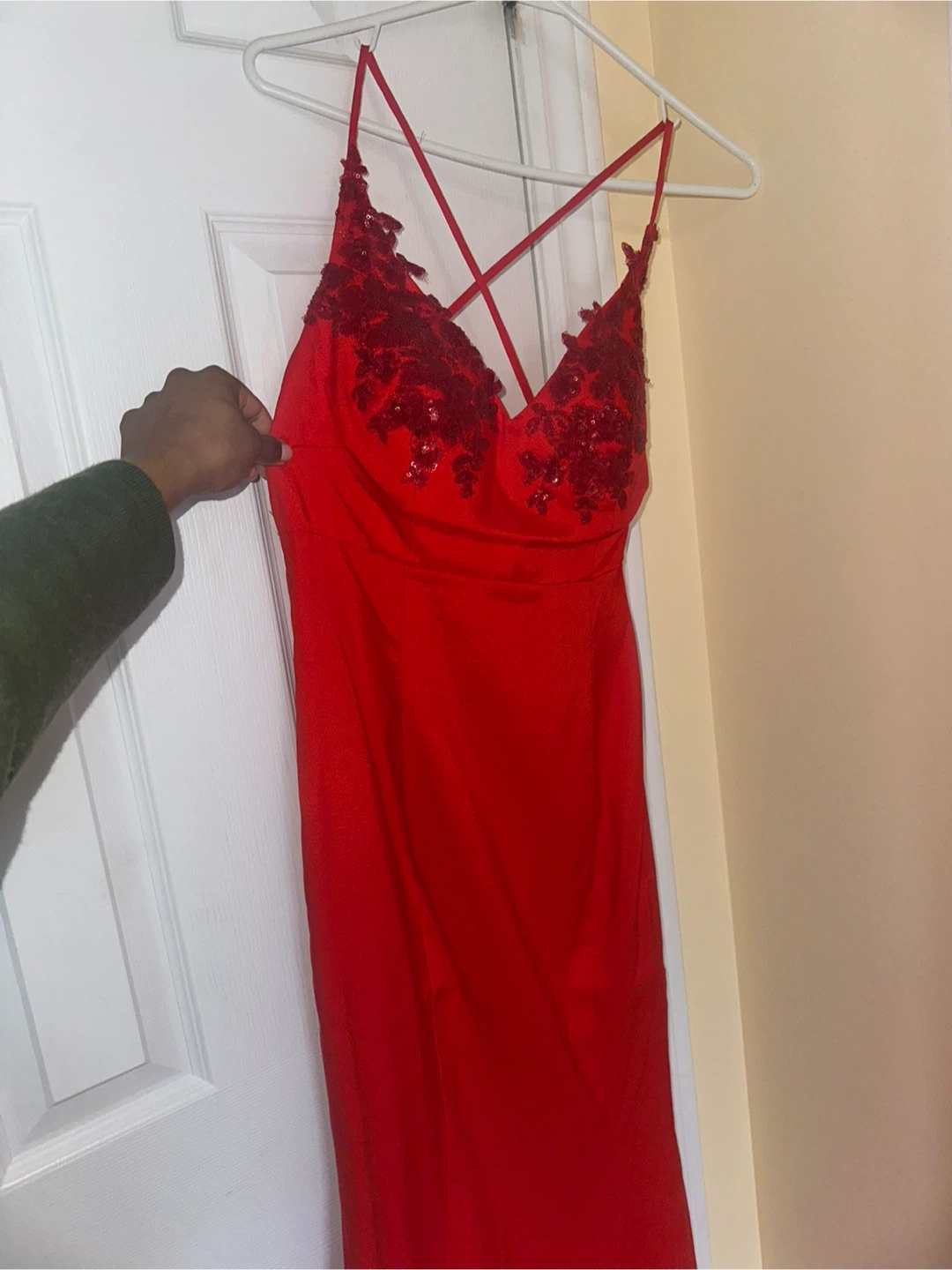Red Formal Gown with Lace Sequin Detail - photo 3