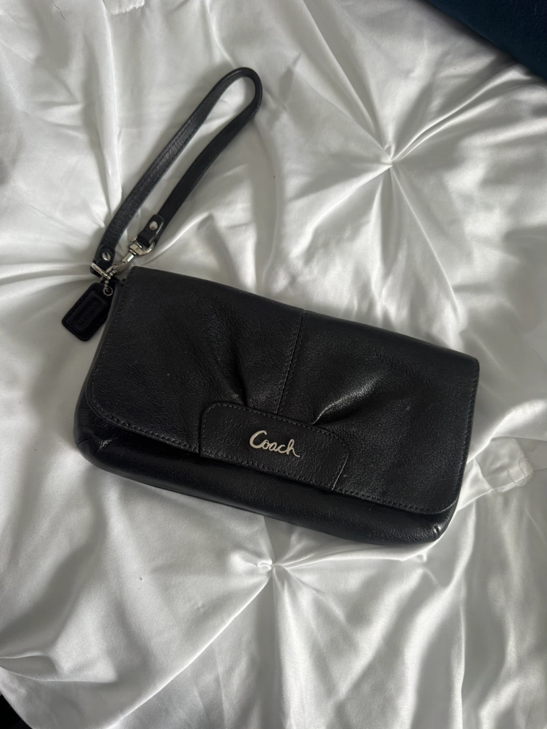 Coach Black Leather Wristlet Clutch