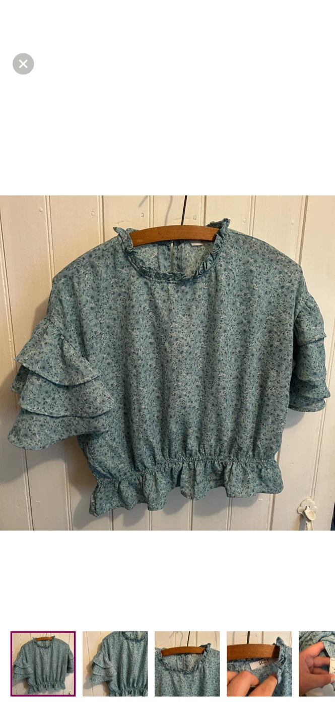 Suzy sheir medium blue floral blouse