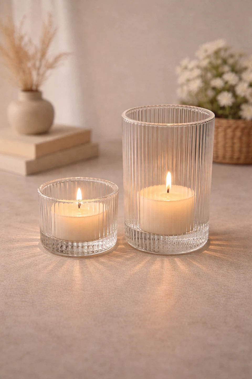 Elegant Ribbed Glass Candle Holders – Bulk Available