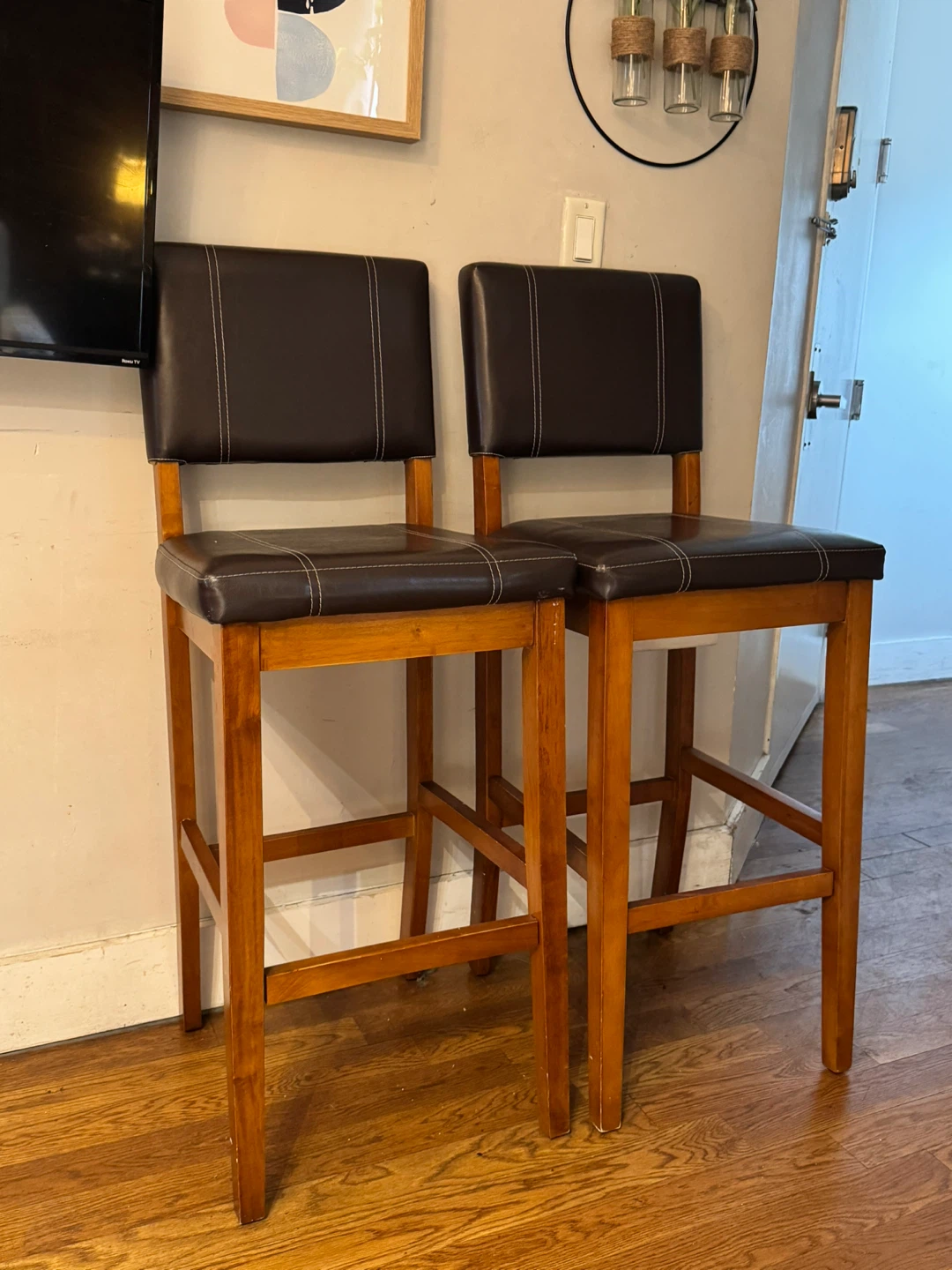 Set of 2 Brown Faux Leather Bar Stools - photo 2