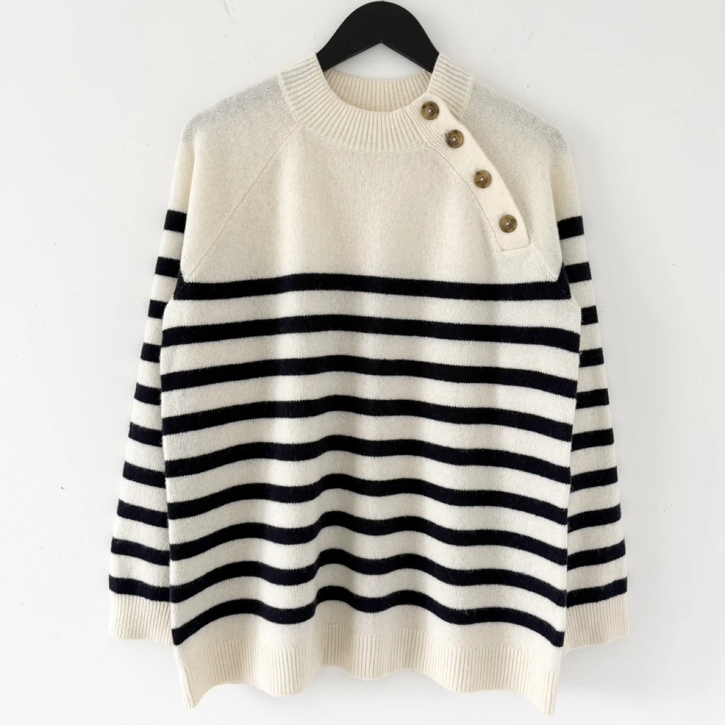 L.L. Bean Wool-Blend Raglan Sleeve Striped Sweater