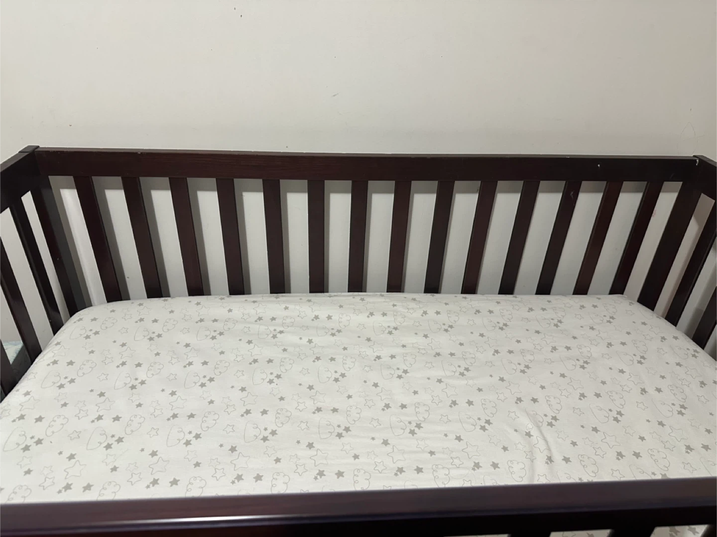 Dark Wood Crib with mattress