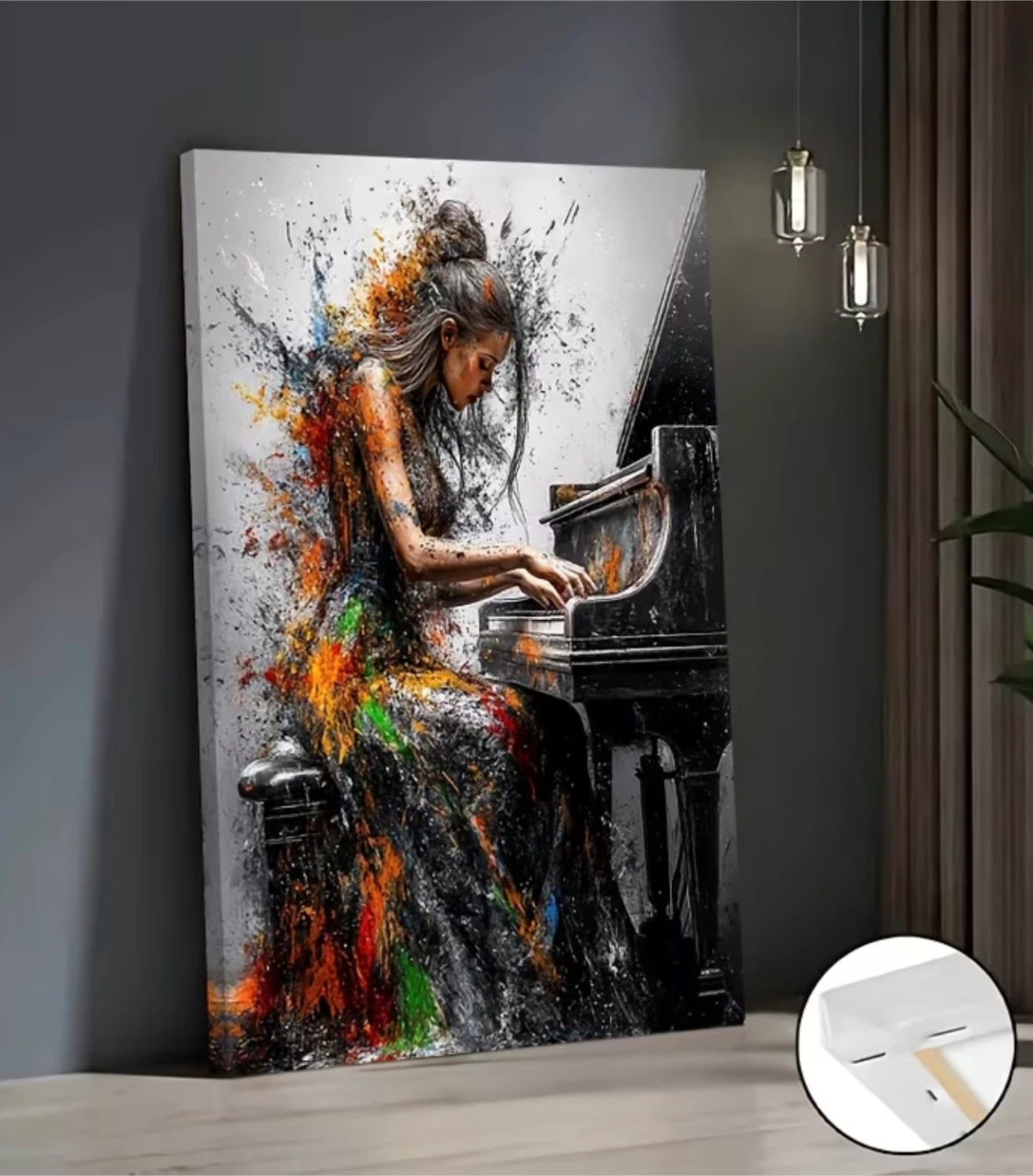Abstract Woman Playing Piano Canvas Wall Art