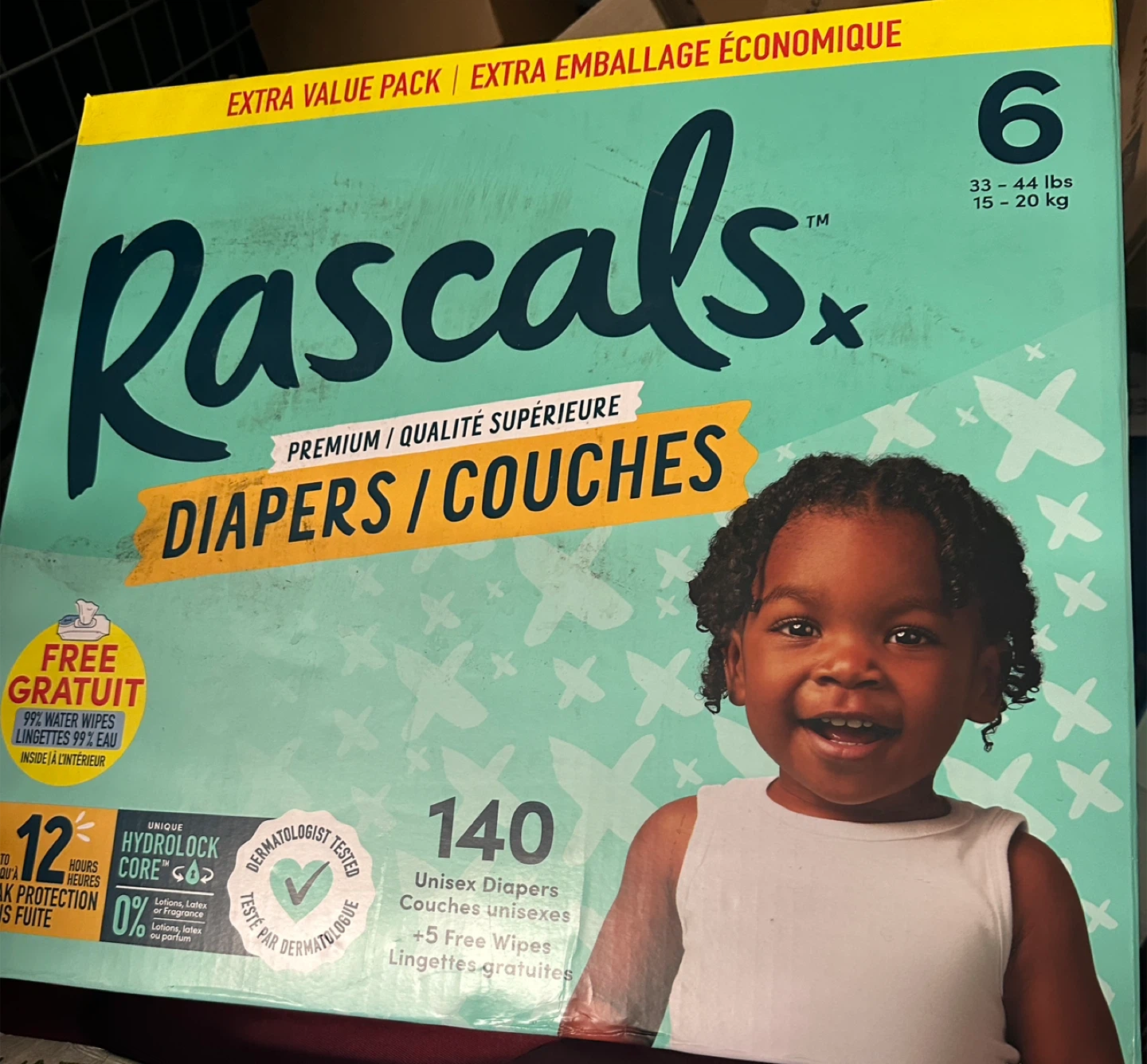 Rascals Size 6 Diapers - 140 Count + 5 Free Wipes