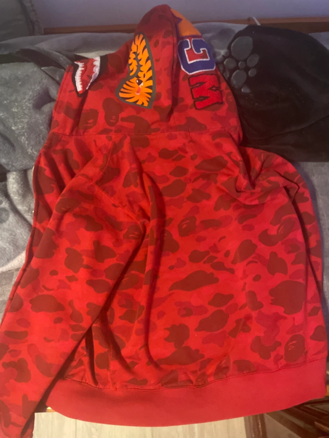 BAPE Full Zip Hoodie Red Camo Shark - photo 3