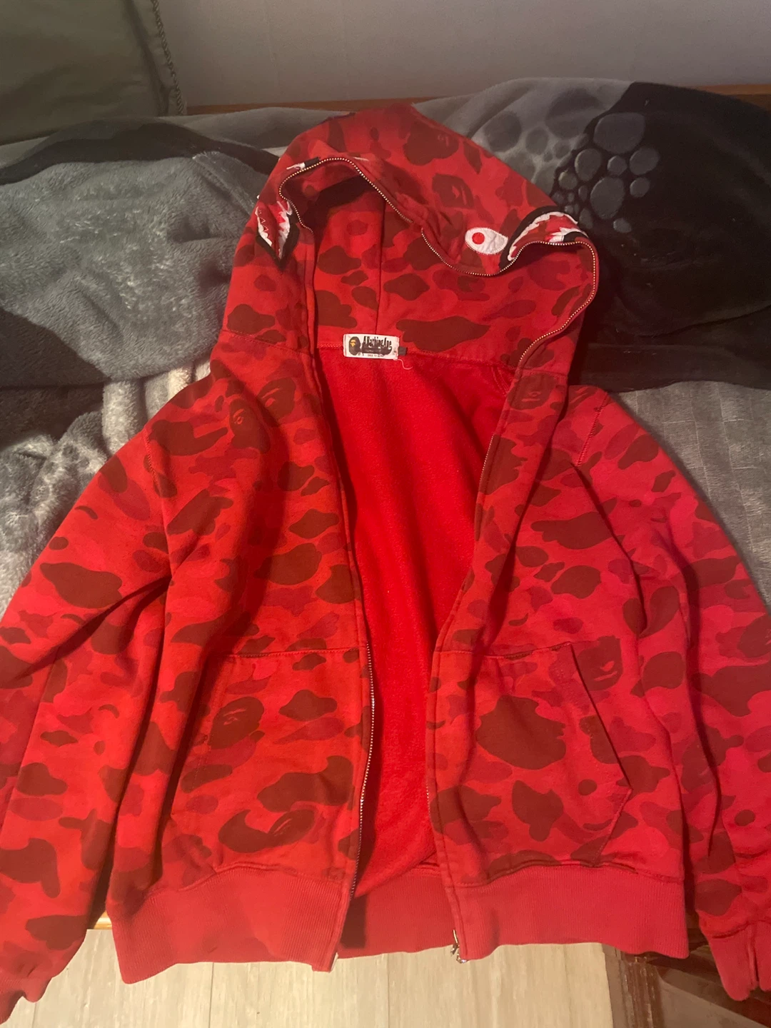 BAPE Full Zip Hoodie Red Camo Shark