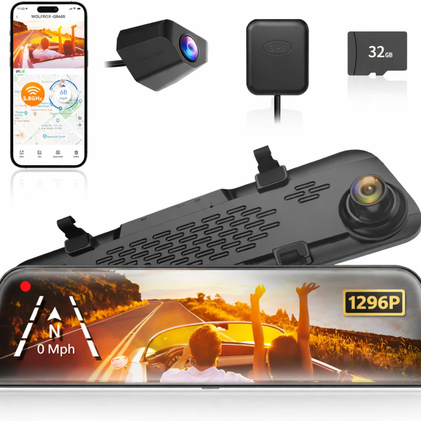 WOLFBOX G840S 12-inch Mirror Dash Cam