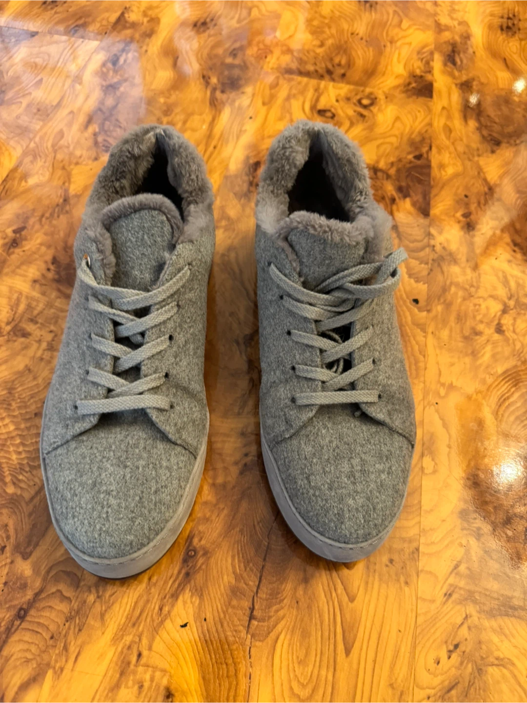 Loro Piana Grey Wool & Shearling Sneakers - Size 39 - photo 4