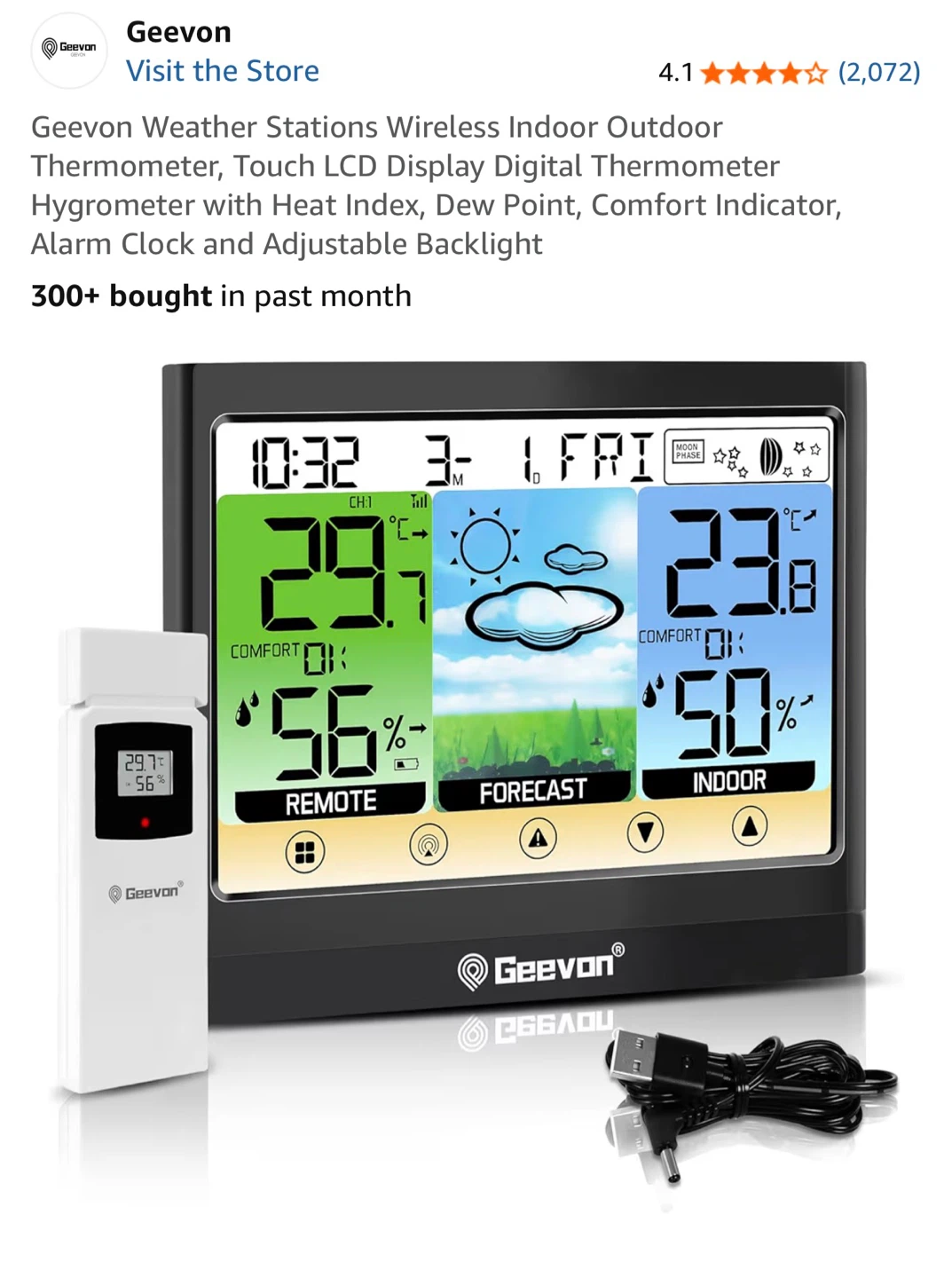 Geevon Wireless Indoor Outdoor Weather Station