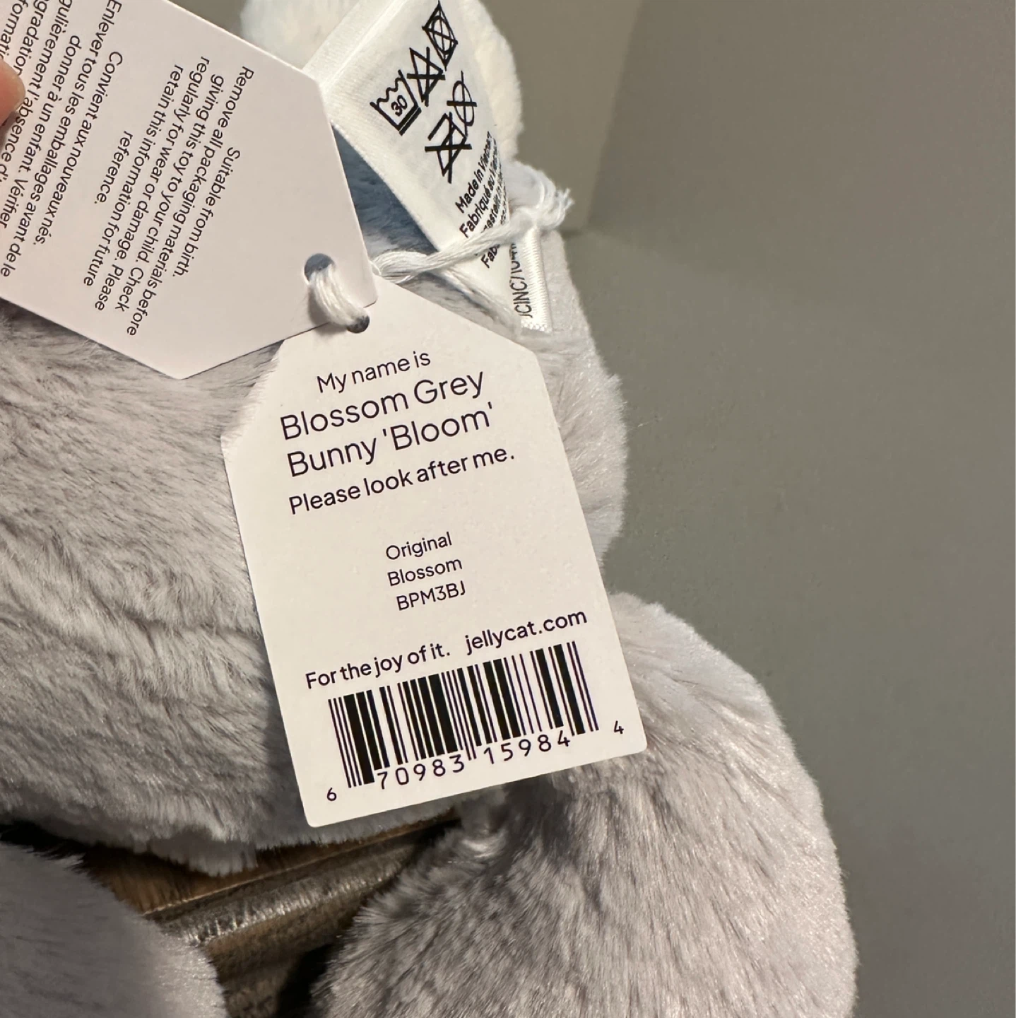 Jellycat Blossom Grey Bunny ‘Bloom’ 🐰 Floral Ears & Feet - photo 3