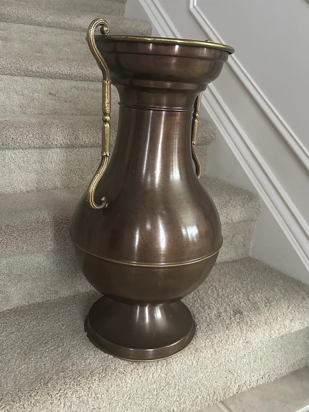 Vintage Brass and Bronze Tone Vase with Handles